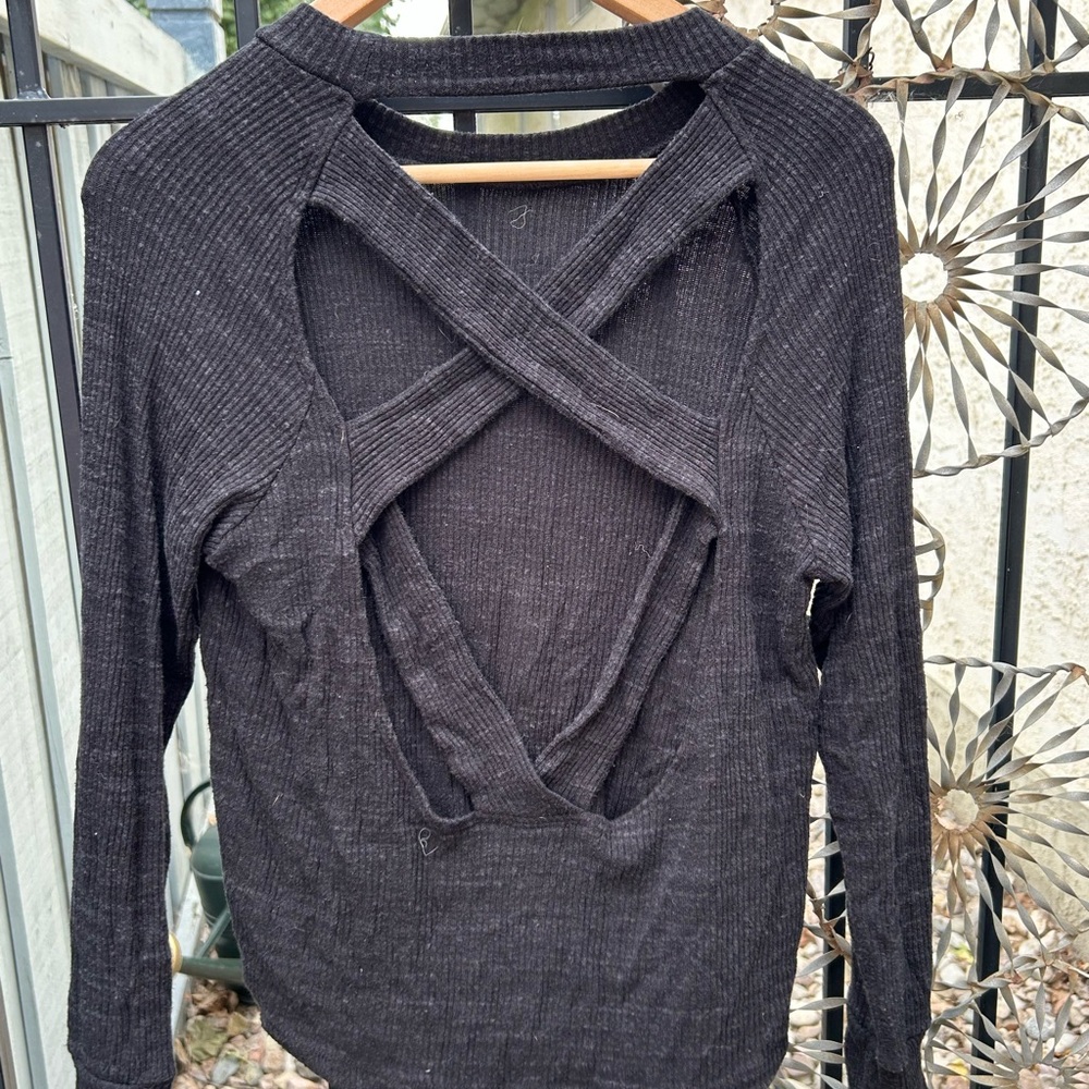 LNA Charcoal Ribbed Knit Top - Picture 2 of 3
